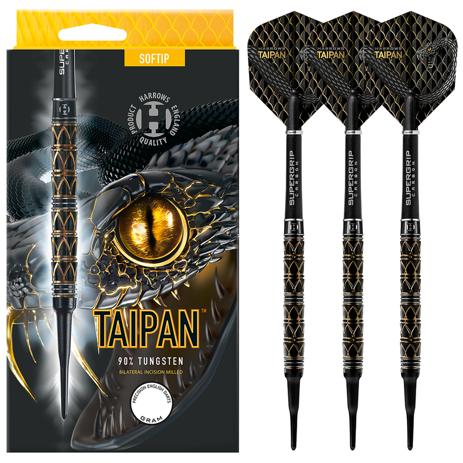 Harrows Fléchettes Taipan 90% Tungstène Pointe Acier 23g - Design Serpent Grip Premium